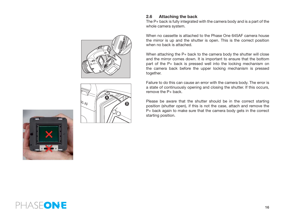 6 attaching the back | Phase One 645 AF User Manual | Page 16 / 106