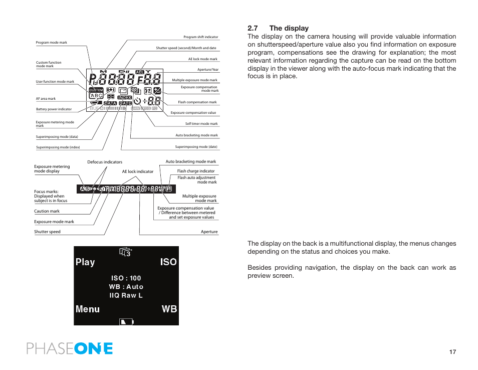 7 the display | Phase One 645 AF User Manual | Page 17 / 106