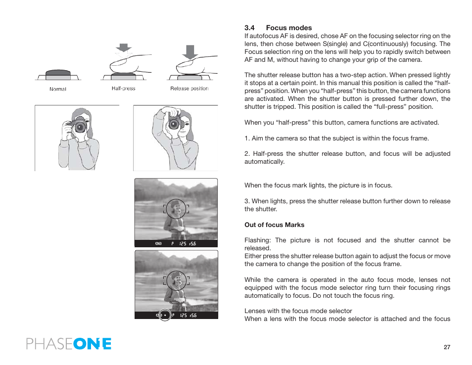 4 focus modes | Phase One 645 AF User Manual | Page 27 / 106
