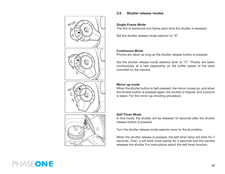 6 shutter release modes, Cs l | Phase One 645 AF User Manual | Page 34 / 106