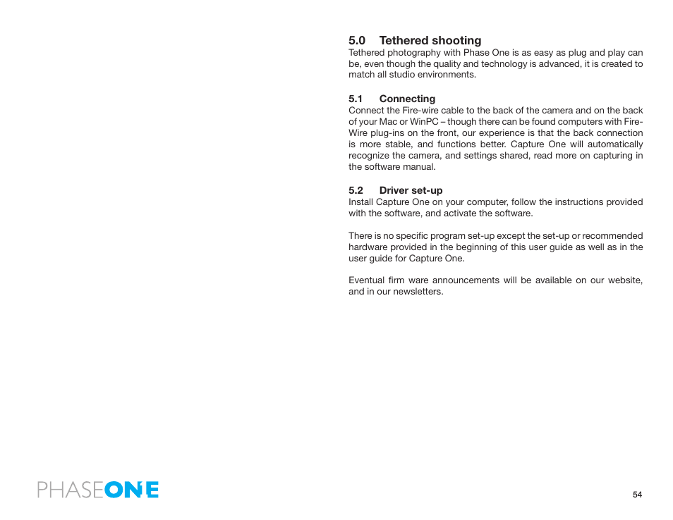 0 tethered shooting, 1 connecting, 2 driver set-up | Phase One 645 AF User Manual | Page 54 / 106