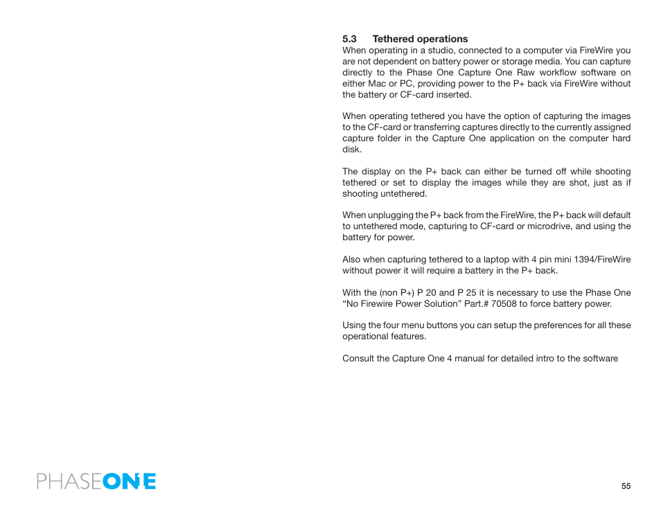 3 tethered operations | Phase One 645 AF User Manual | Page 55 / 106
