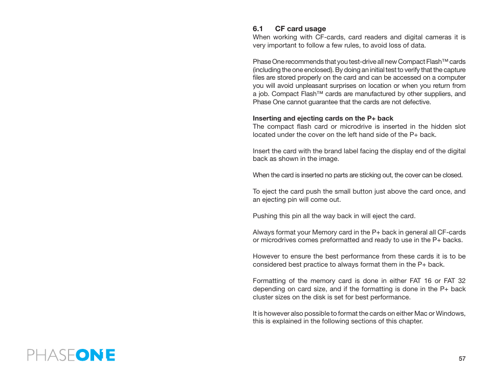 1 cf card usage | Phase One 645 AF User Manual | Page 57 / 106