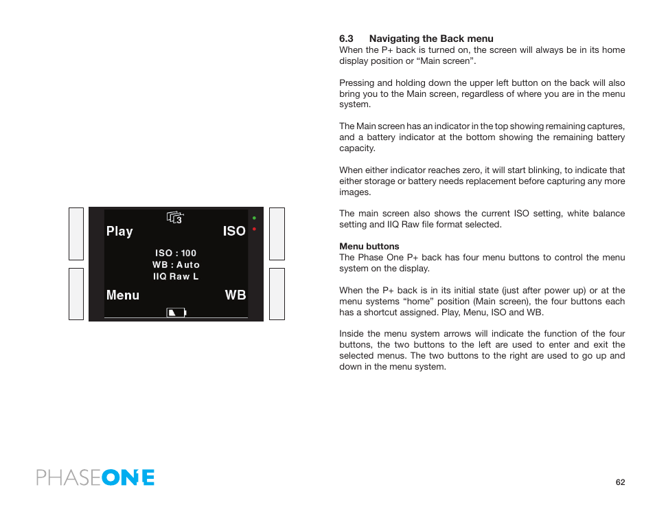3 navigating the back menu | Phase One 645 AF User Manual | Page 62 / 106