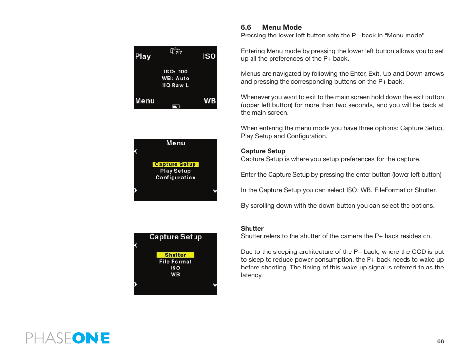 6 menu mode | Phase One 645 AF User Manual | Page 68 / 106