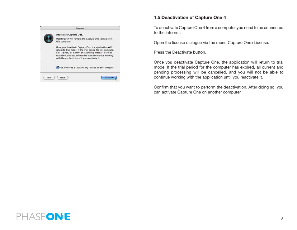 5 deactivation of capture one 4 | Phase One 645 AF User Manual | Page 8 / 106