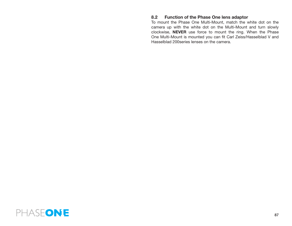 2 function of the phase one lens adaptor | Phase One 645 AF User Manual | Page 87 / 106