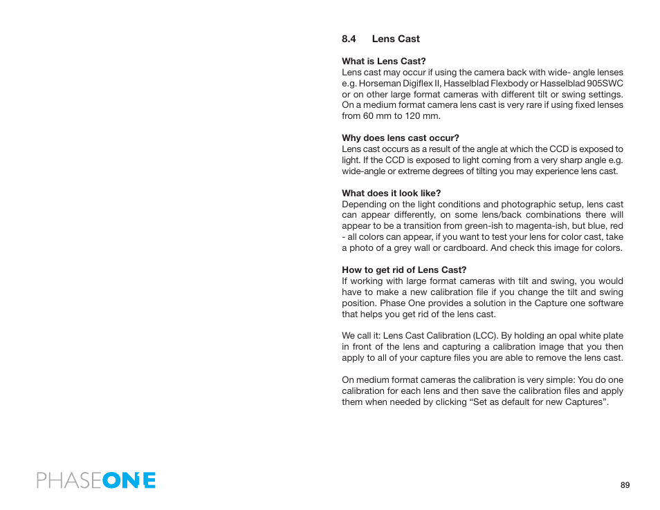 4 lens cast | Phase One 645 AF User Manual | Page 89 / 106