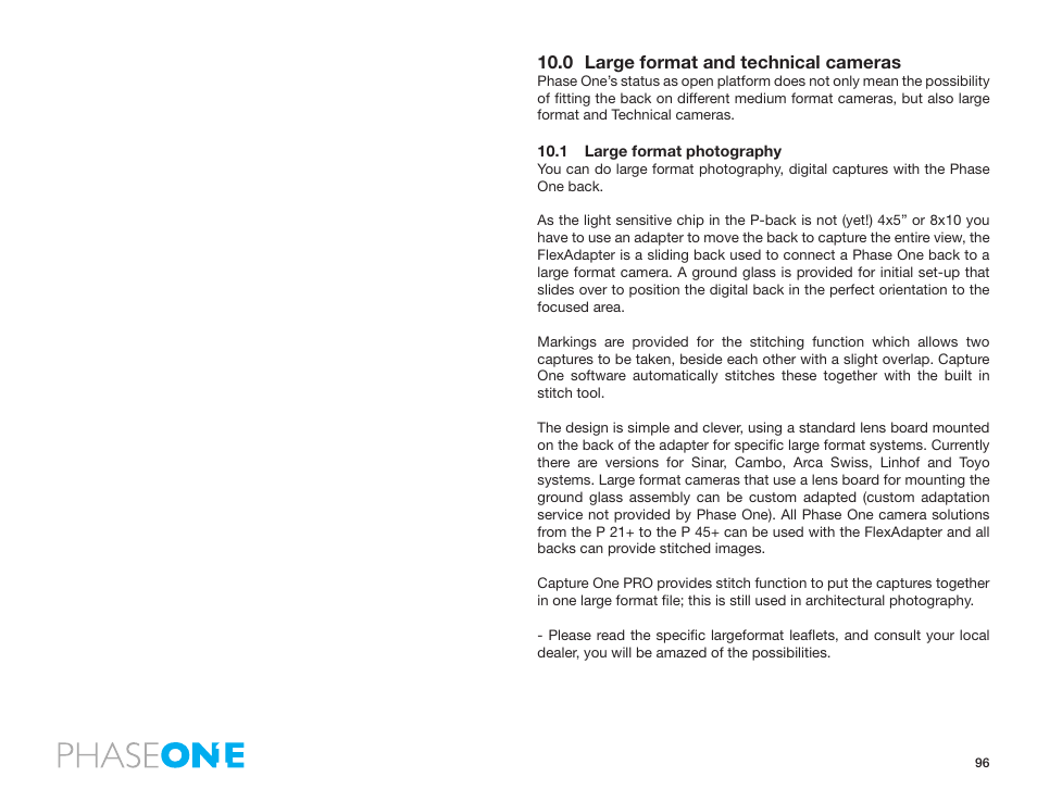 0 large format and technical cameras, 1 large format photography | Phase One 645 AF User Manual | Page 96 / 106