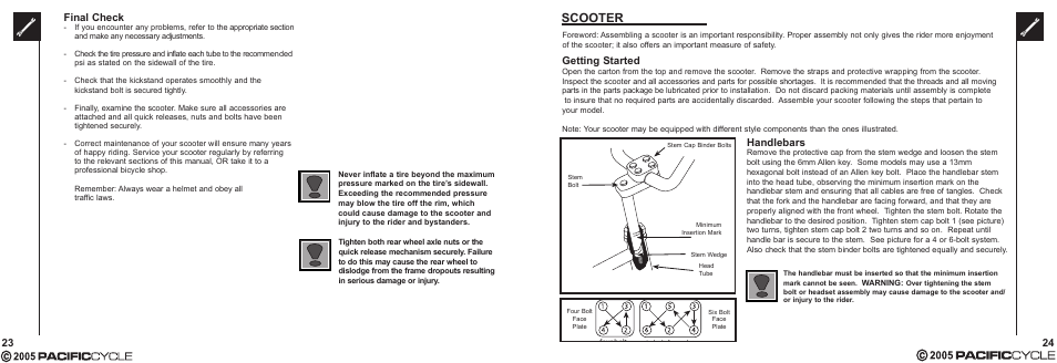 Scooter, Handlebars, Getting started | 23 final check | Pacific Cycle CUCINA HR7633 User Manual | Page 16 / 31