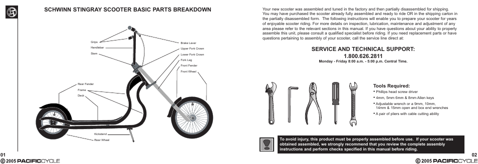 Schwinn stingray scooter basic parts breakdown, Tools required | Pacific Cycle CUCINA HR7633 User Manual | Page 5 / 31
