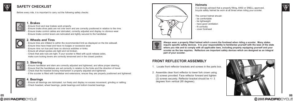 Safety checklist, Front reflector assembly | Pacific Cycle CUCINA HR7633 User Manual | Page 7 / 31