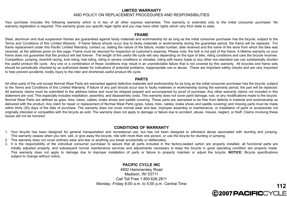 Pacific Cycle BRIGHT LIGHT ENERGY HF3305 User Manual | Page 119 / 119