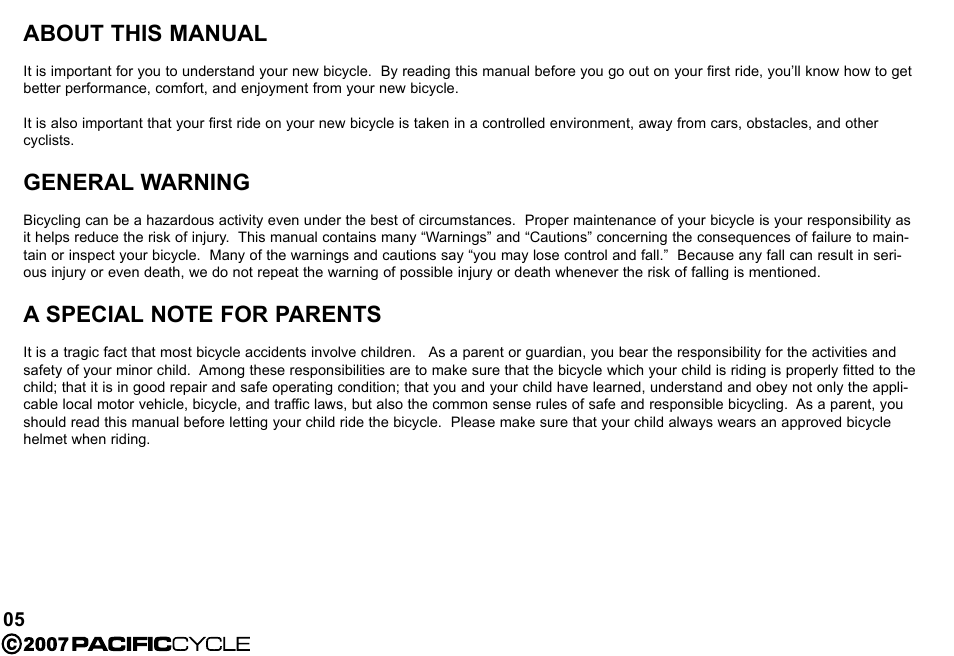 About this manual, General warning | Pacific Cycle BRIGHT LIGHT ENERGY HF3305 User Manual | Page 12 / 119