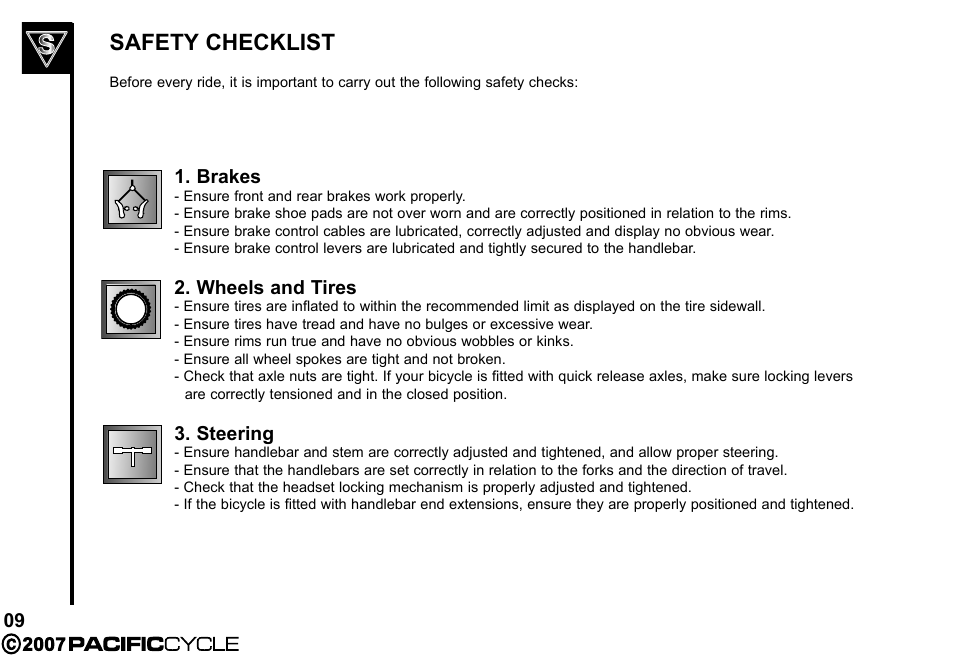 Safety checklist | Pacific Cycle BRIGHT LIGHT ENERGY HF3305 User Manual | Page 16 / 119