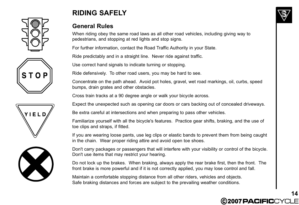 Riding safely, General rules | Pacific Cycle BRIGHT LIGHT ENERGY HF3305 User Manual | Page 21 / 119