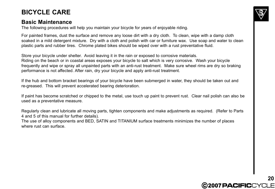 Bicycle care | Pacific Cycle BRIGHT LIGHT ENERGY HF3305 User Manual | Page 27 / 119