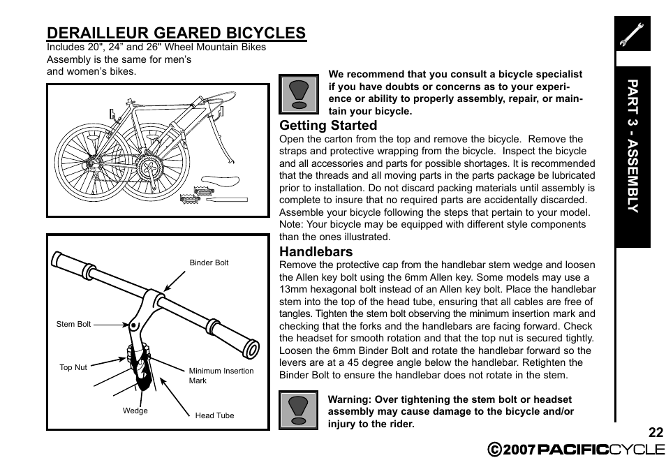 Derailleur geared bicycles | Pacific Cycle BRIGHT LIGHT ENERGY HF3305 User Manual | Page 29 / 119