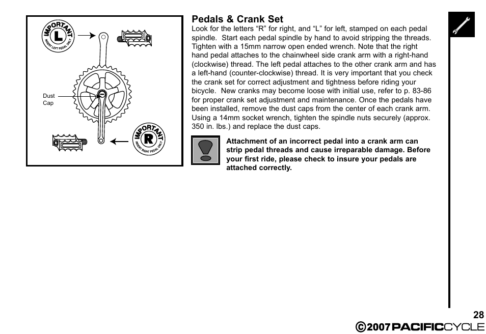 Pedals & crank set | Pacific Cycle BRIGHT LIGHT ENERGY HF3305 User Manual | Page 35 / 119