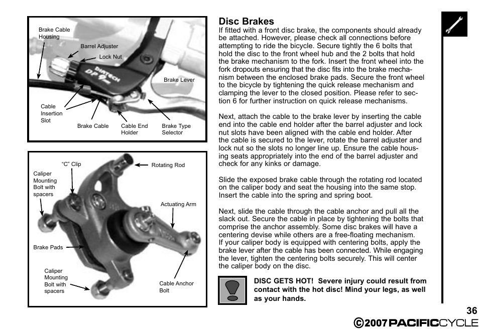 36 disc brakes | Pacific Cycle BRIGHT LIGHT ENERGY HF3305 User Manual | Page 43 / 119