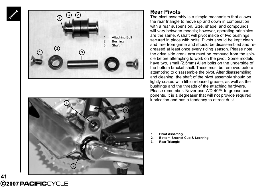 41 rear pivots | Pacific Cycle BRIGHT LIGHT ENERGY HF3305 User Manual | Page 48 / 119