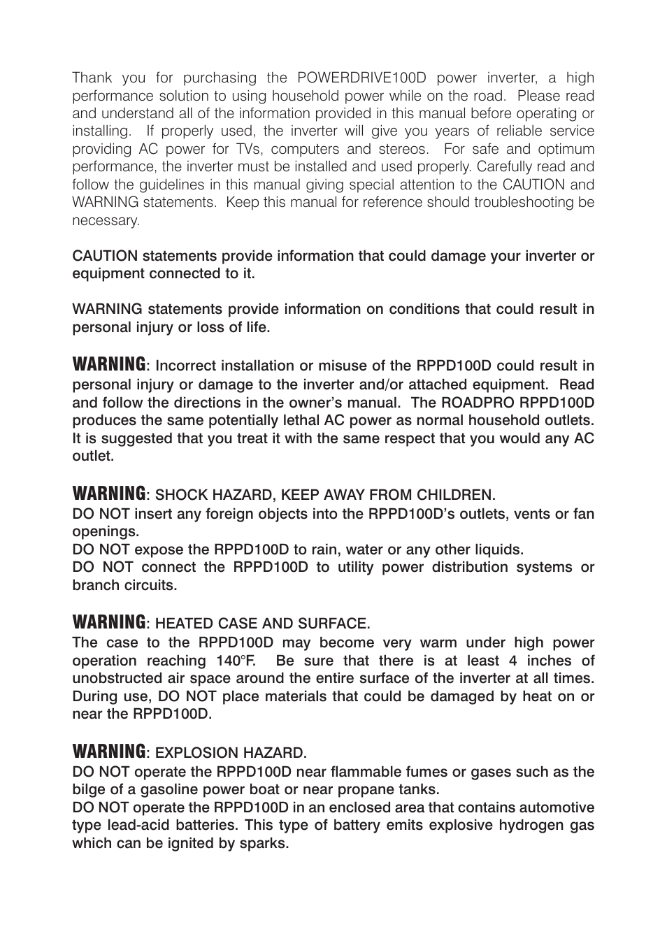 Warning | Power Drive 100D User Manual | Page 2 / 8