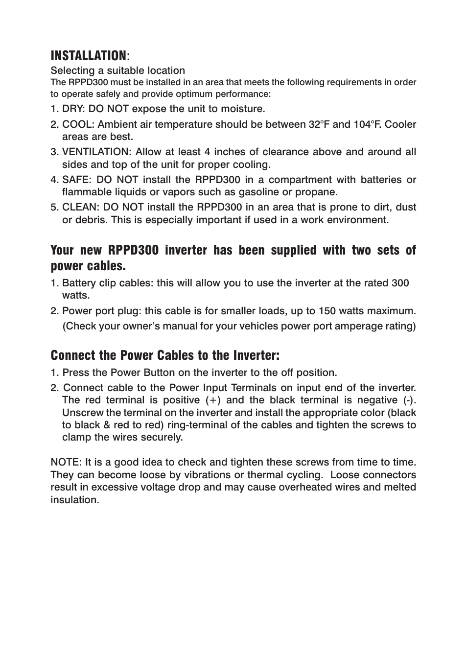 Installation, Connect the power cables to the inverter | Power Drive 300 User Manual | Page 4 / 12