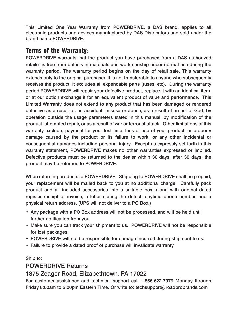 Terms of the warranty | Power Drive 2000 User Manual | Page 11 / 12
