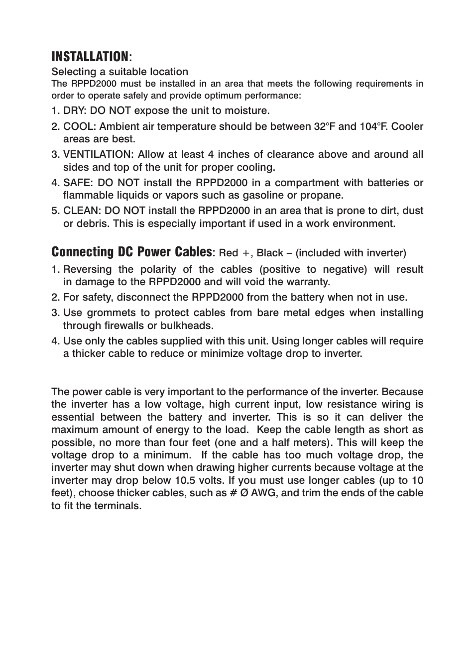 Installation, Connecting dc power cables | Power Drive 2000 User Manual | Page 4 / 12