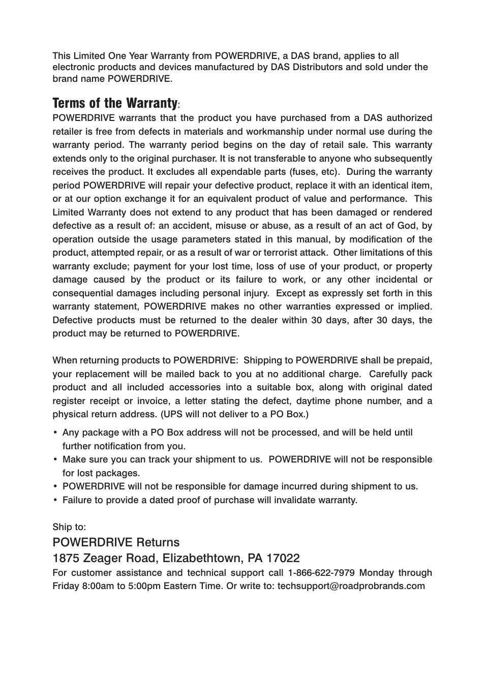 Terms of the warranty | Power Drive 1500 User Manual | Page 11 / 12