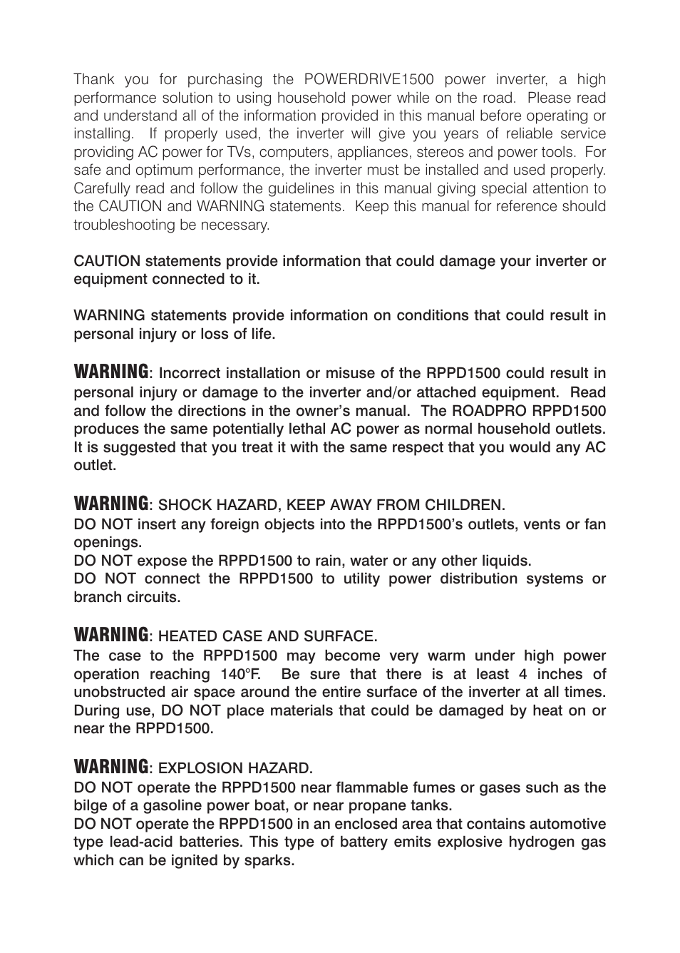 Warning | Power Drive 1500 User Manual | Page 2 / 12