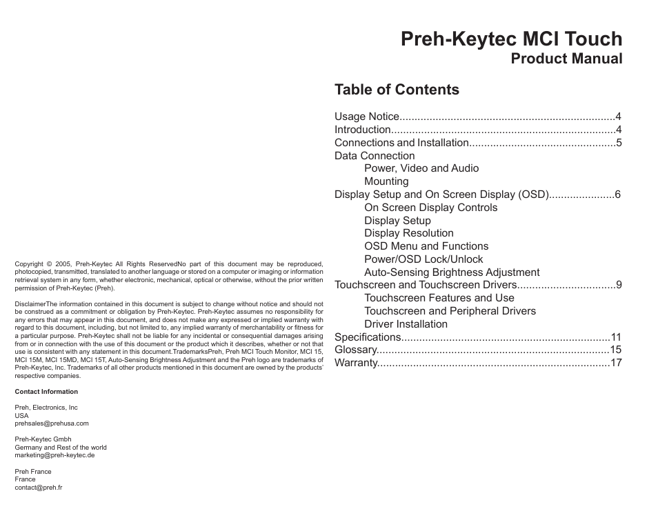 Preh MCI TOUCH MCI 15T User Manual | Page 2 / 9