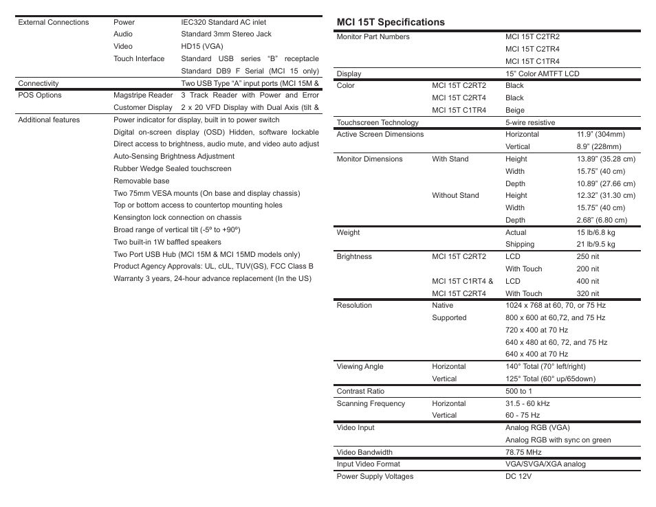 Mci 15t specifications | Preh MCI TOUCH MCI 15T User Manual | Page 7 / 9