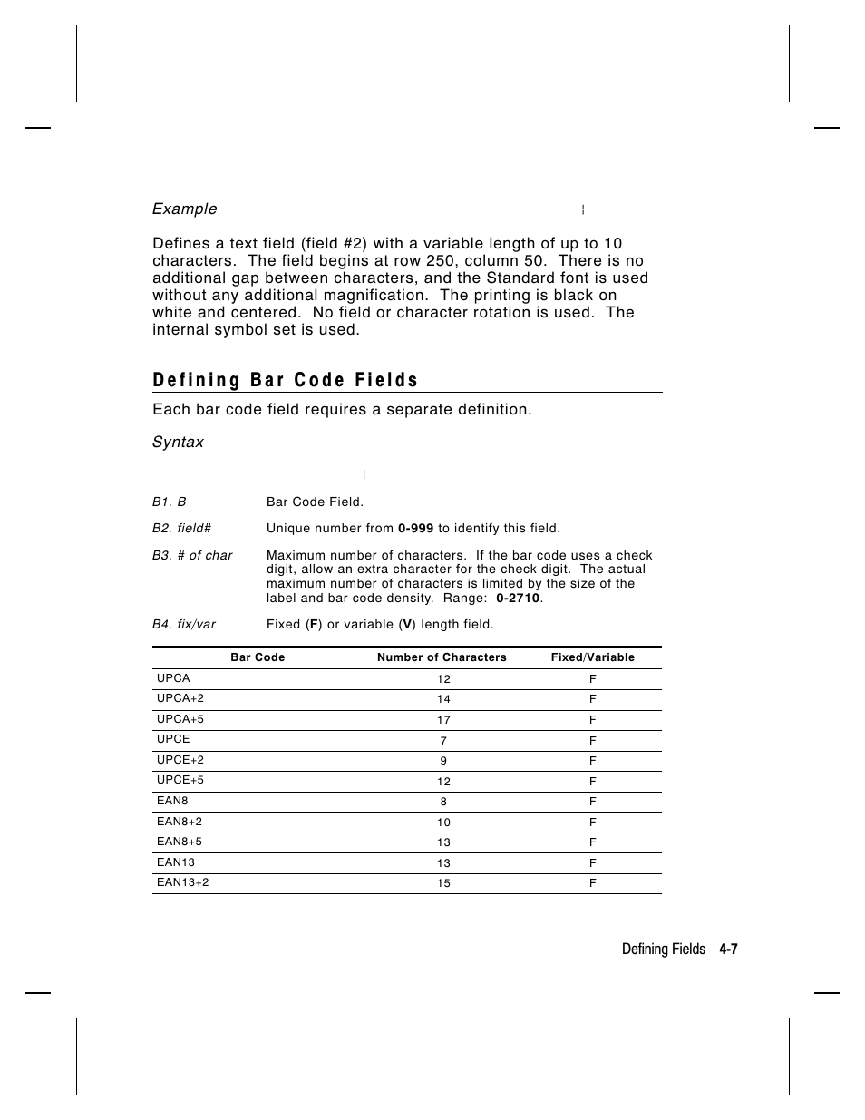 Example, Defining fields 4-7 | Paxar Monarch 9413 User Manual | Page 55 / 184