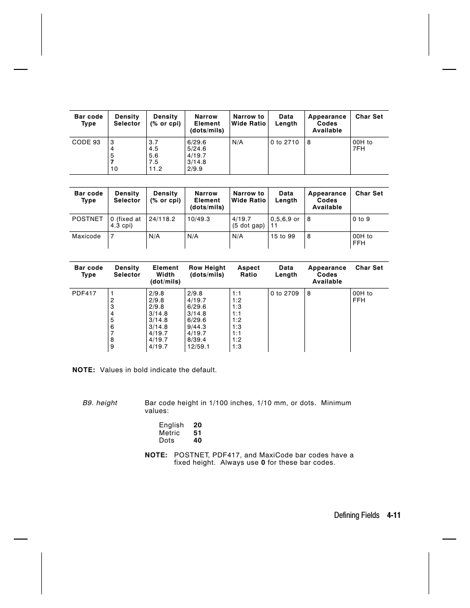 Defining fields 4-11 | Paxar Monarch 9413 User Manual | Page 59 / 184