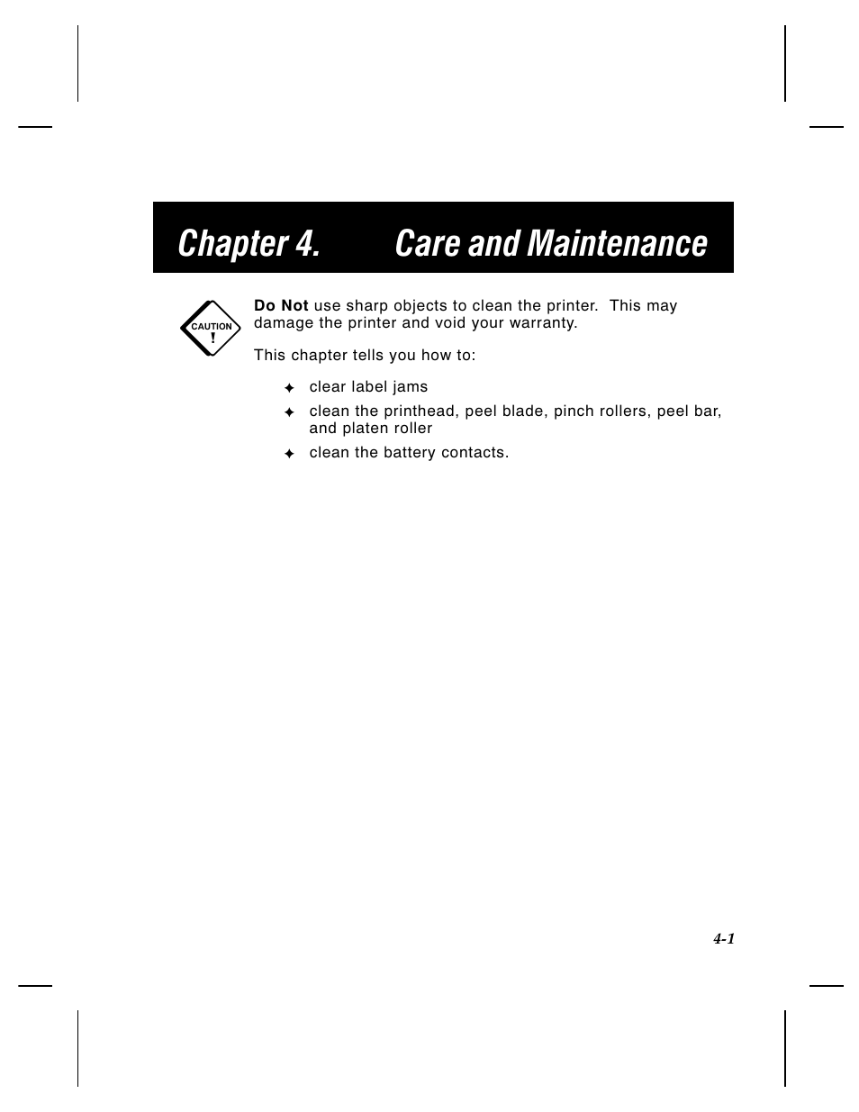 Chapter 4. care and maintenance | Paxar 4 User Manual | Page 32 / 54