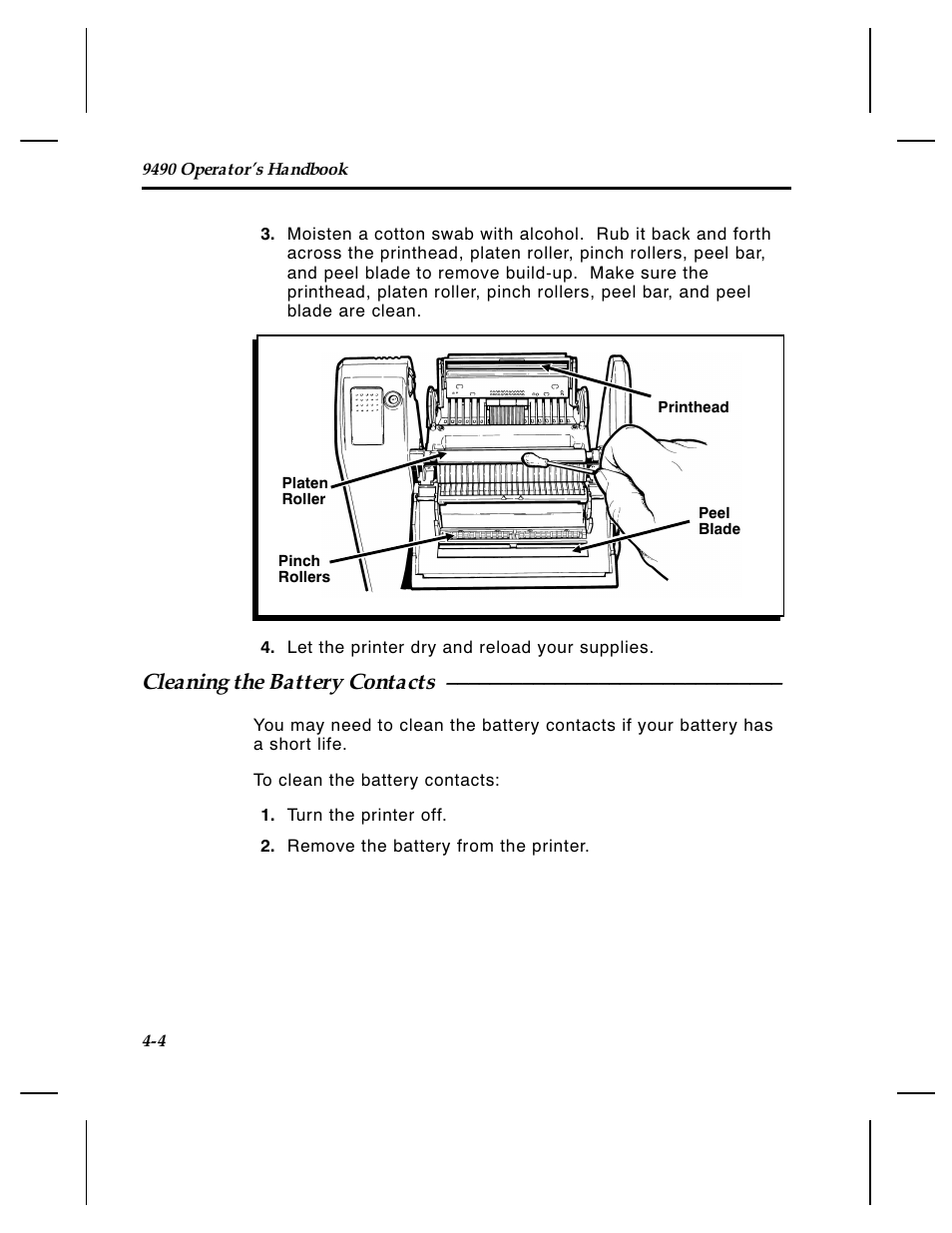 Cleaning the battery contacts | Paxar 4 User Manual | Page 35 / 54