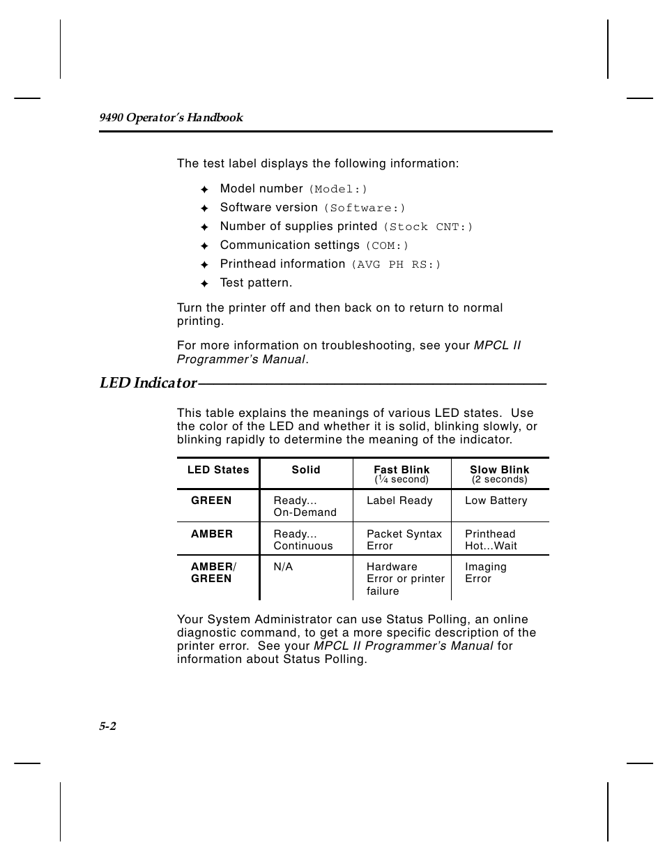 Led indicator | Paxar 4 User Manual | Page 39 / 54
