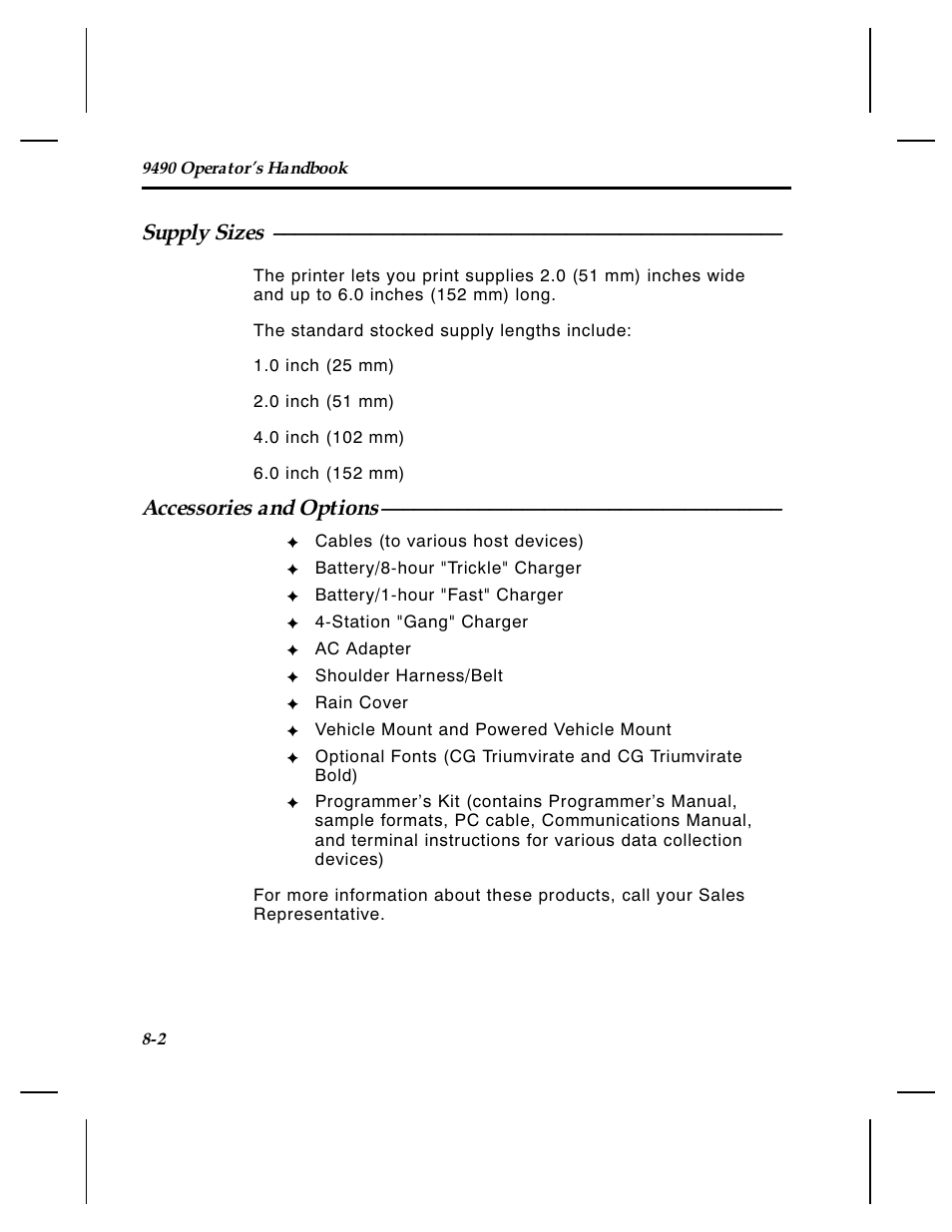 Supply sizes, Accessories and options | Paxar 4 User Manual | Page 49 / 54