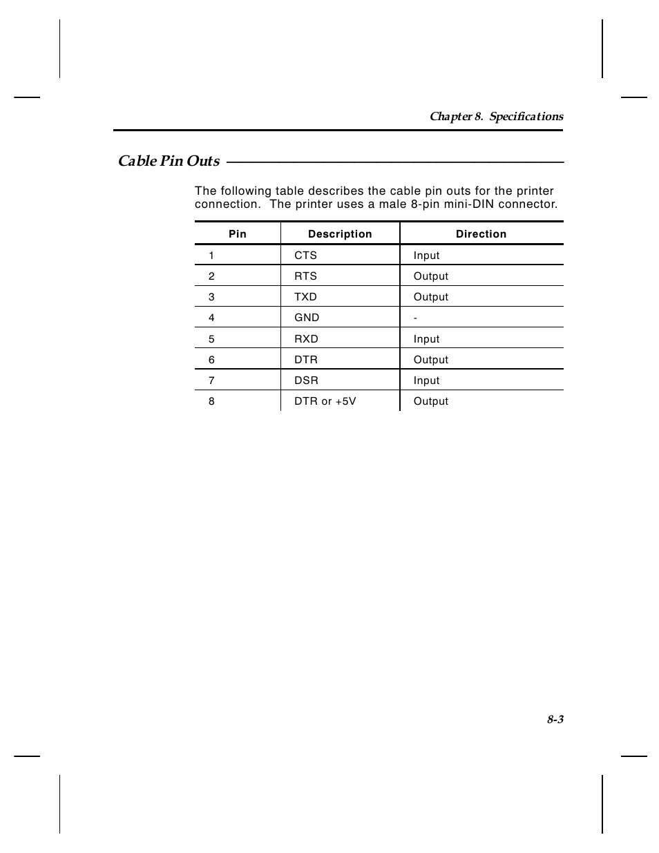 Cable pin outs | Paxar 4 User Manual | Page 50 / 54
