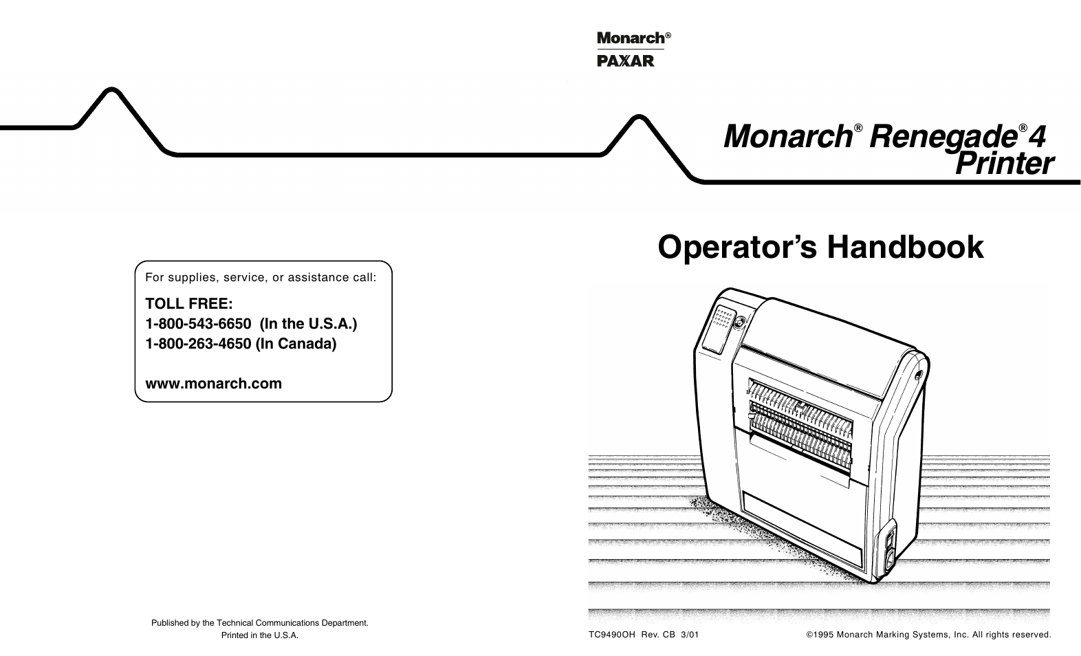 Monarch, Renegade, 4printer | Operator’s handbook | Paxar 4 User Manual | Page 54 / 54