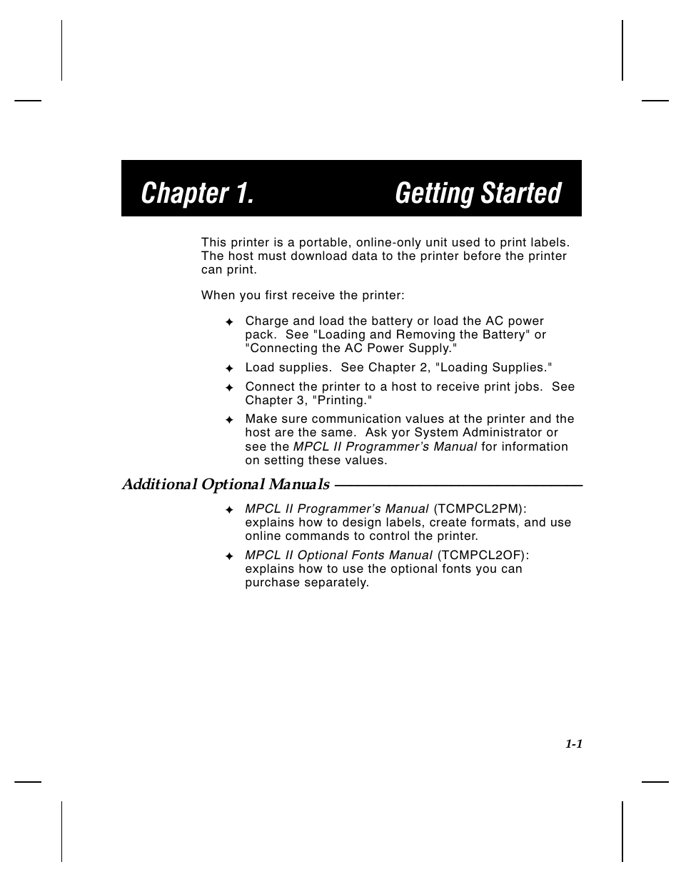 Chapter 1. getting started, Additional optional manuals | Paxar 4 User Manual | Page 6 / 54