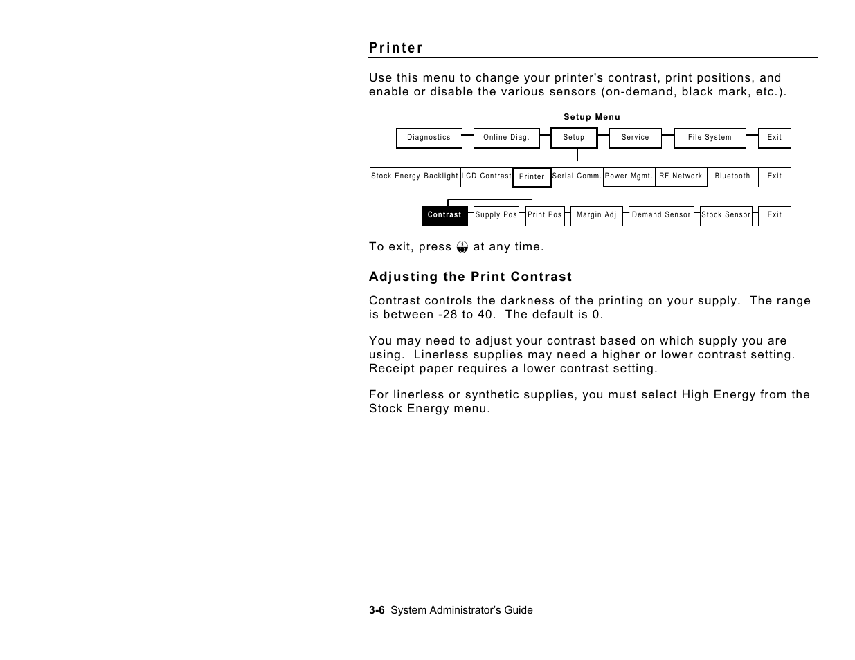 Adjusting the print contrast | Paxar Monarch 9433 User Manual | Page 36 / 64