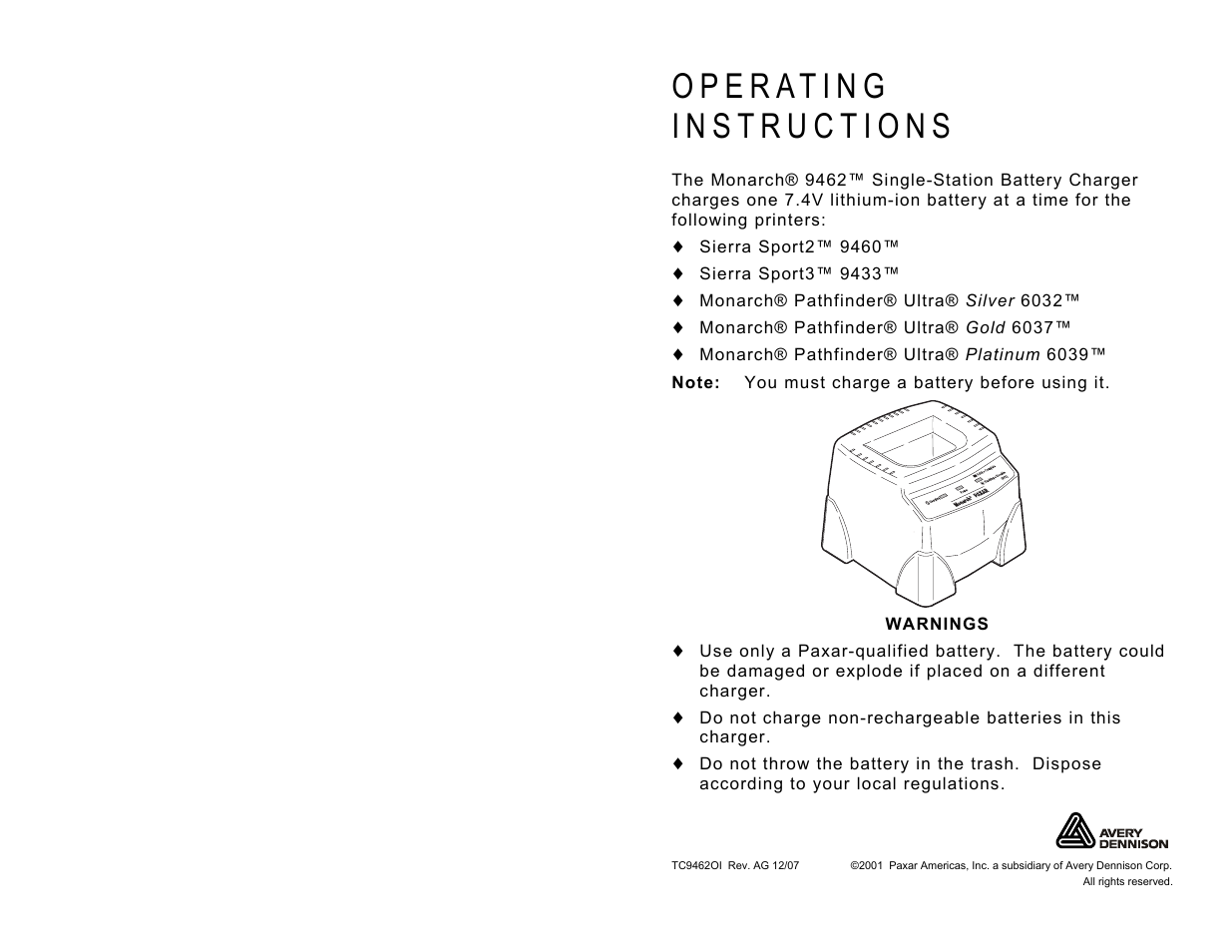 Paxar Monarch 9462TM User Manual | 4 pages