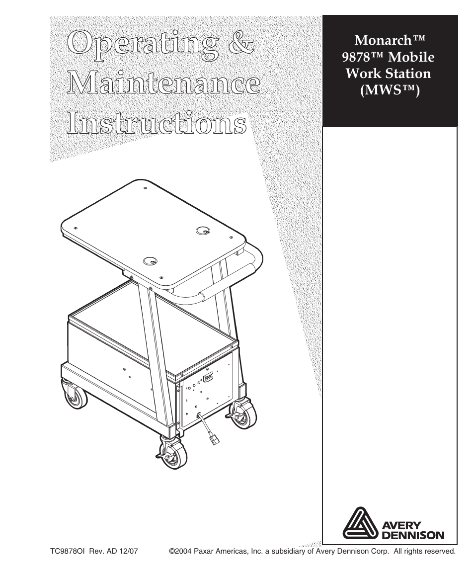 Paxar Mobile Work Station (MWS) Monarch 9878 User Manual | 38 pages