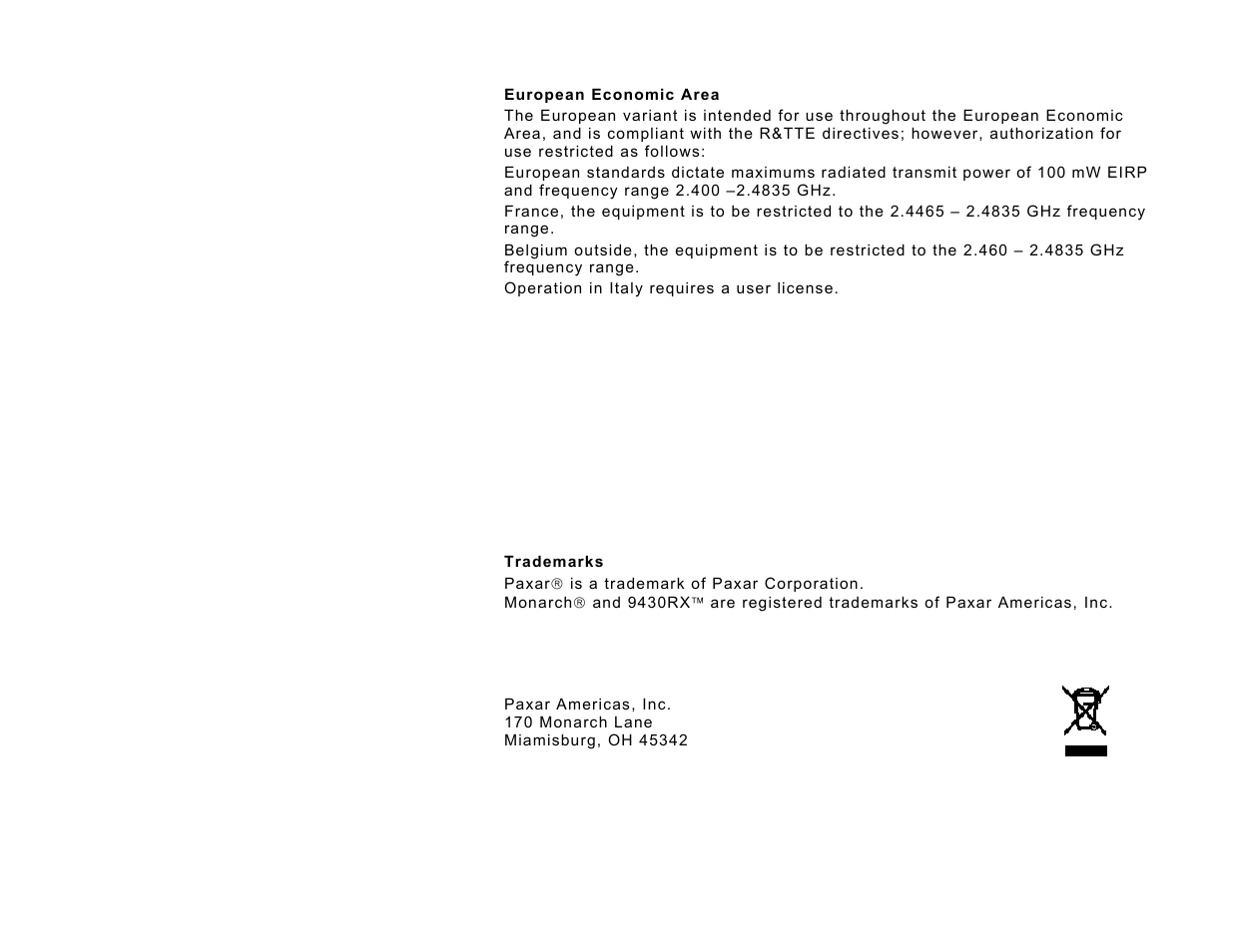 Paxar 9430RX User Manual | Page 3 / 55