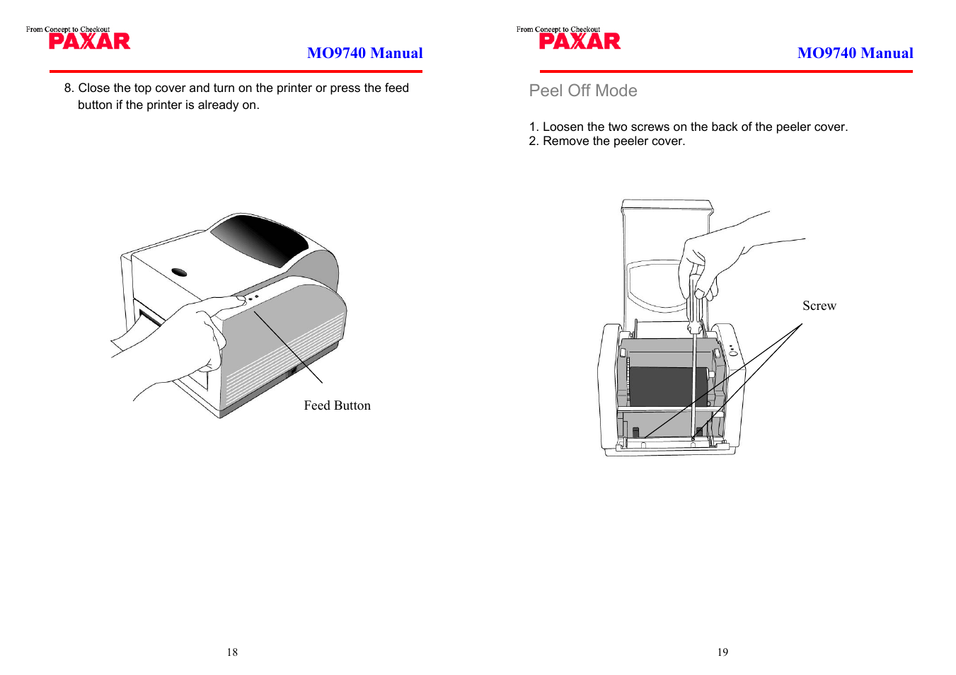 Peel off mode | Paxar MO 9742 User Manual | Page 10 / 35