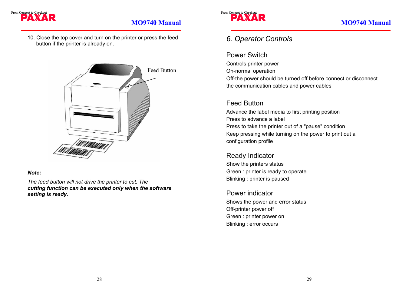 Operator controls | Paxar MO 9742 User Manual | Page 15 / 35