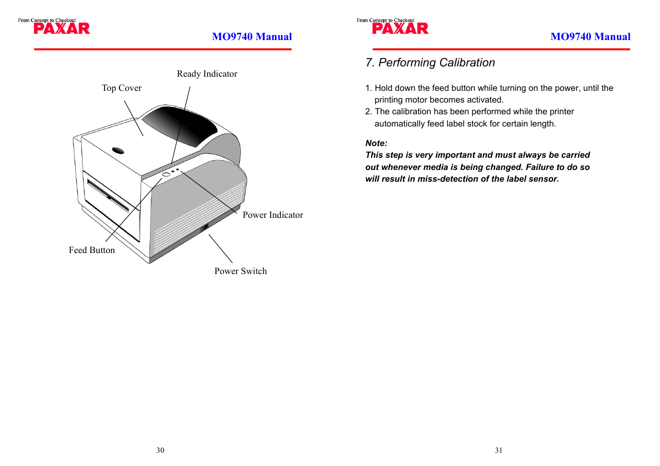 Performing calibration | Paxar MO 9742 User Manual | Page 16 / 35