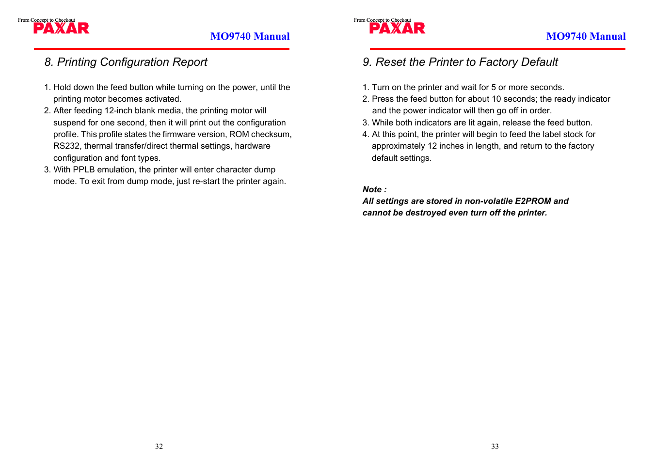 Printing configuration report, Reset the printer to factory default | Paxar MO 9742 User Manual | Page 17 / 35